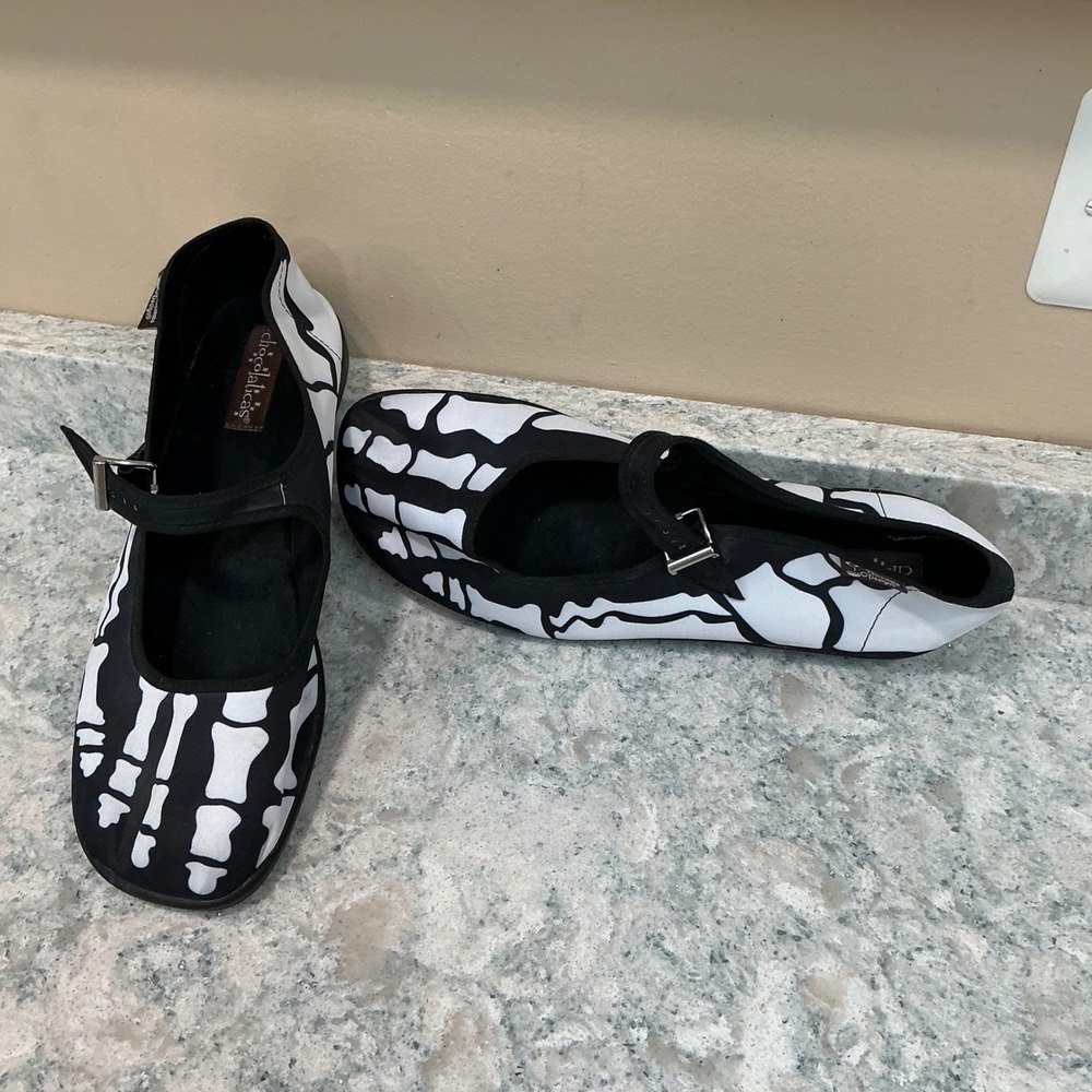 Hot Chocolate Design Mary Jane Chocolaticas 11 41 Black White Skeleton Bone Flat
